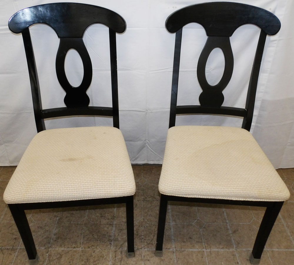 Pair Black Lacquered Upholstered Side Chairs (1 of 5)