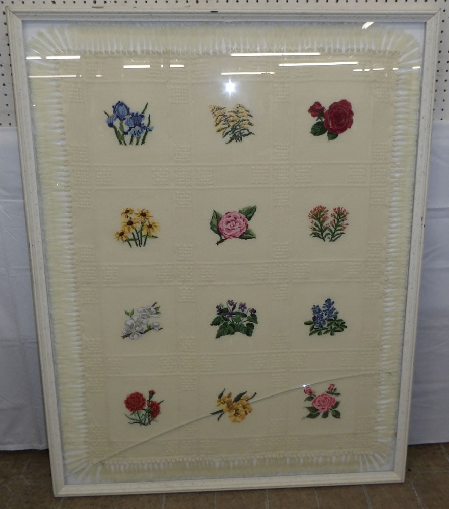 Large Hand Made Framed Afghan - Glass Cracked (1 of 4)