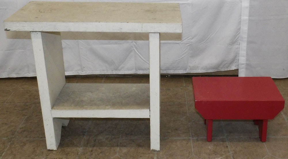 Painted Pine Bench & Foot Stool (1 of 7)