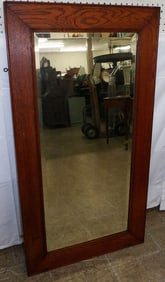 Antique Oak Framed Beveled Mirror
