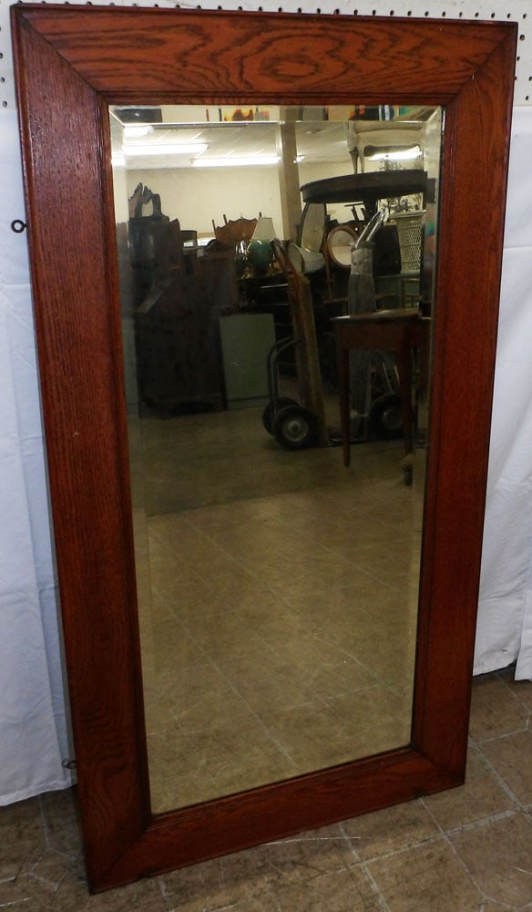 Antique Oak Framed Beveled Mirror (1 of 3)