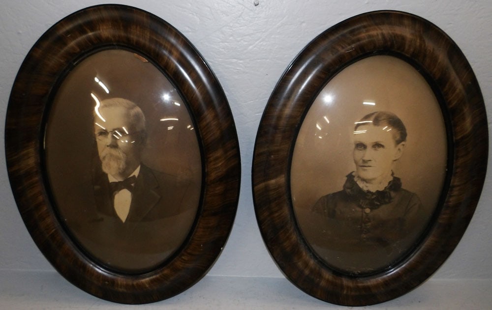 Two Vintage Ancestorial Photos In Bubble Glass Frames: Two Vintage Ancestorial Photos In Bubble Glass Frames. Up to 24 1/2" x 19" "ALL DESCRIPTIONS AND ANY CONDITION STATEMENT GIVEN BY LANGSTON AUCTION GALLERY ARE STRICTLY OPINIONS AND LANGSTON'S SHALL HA