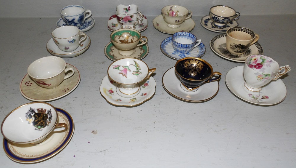 Lot Porcelain Cups & Saucers: Lot Porcelain Cups & Saucers. Up to 4 3/4" Dia. "ALL DESCRIPTIONS AND ANY CONDITION STATEMENT GIVEN BY LANGSTON AUCTION GALLERY ARE STRICTLY OPINIONS AND LANGSTON'S SHALL HAVE NO RESPONSIBILITY FOR ER