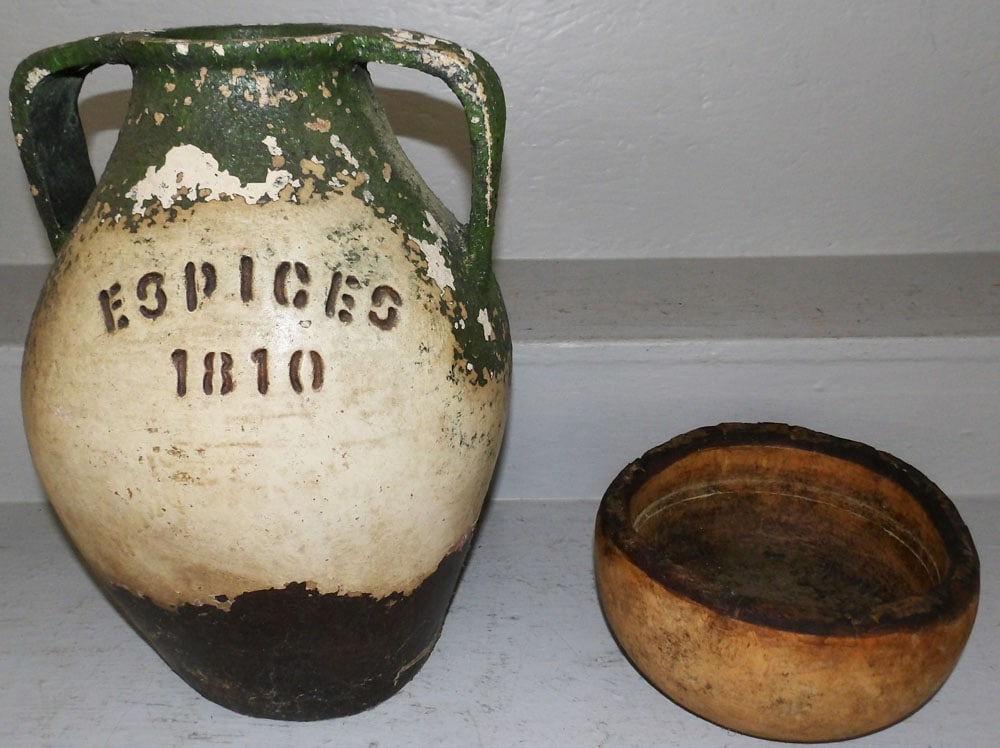 Pottery Vase & Wood Jardiniere: Pottery Vase & Wood Jardiniere. Up to 16" H 11" Dia. "ALL DESCRIPTIONS AND ANY CONDITION STATEMENT GIVEN BY LANGSTON AUCTION GALLERY ARE STRICTLY OPINIONS AND LANGSTON'S SHALL HAVE NO RESPONSIBILITY F