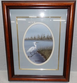 Framed Oil on Board of Heron Artist Signed