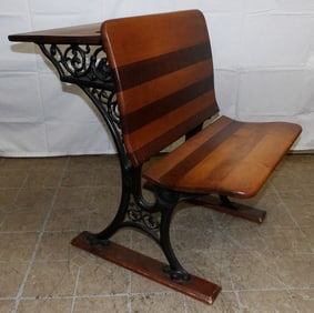 Antique Cherry & Cast Iron Folding School Bench