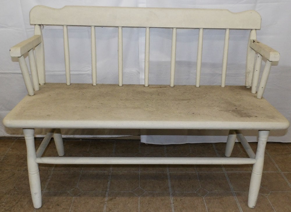 Painted Wood Bench: Painted Wood Bench . 31 1/2" H 42 1/2" W 20" D "ALL DESCRIPTIONS AND ANY CONDITION STATEMENT GIVEN BY LANGSTON AUCTION GALLERY ARE STRICTLY OPINIONS AND LANGSTON'S SHALL HAVE NO RESPONSIBILITY FOR ERR