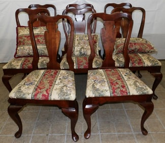 Set of Eight Cherry Queen Anne Style Dining Chairs