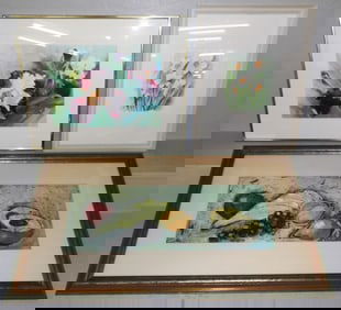 Two Framed Watercolors & Framed Print