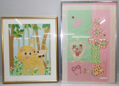 Two Framed Fabric Collages