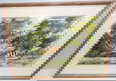 Framed Watercolor of a Barn Artist Signed