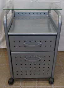 Metal Two Drawer Stand with Glass Top