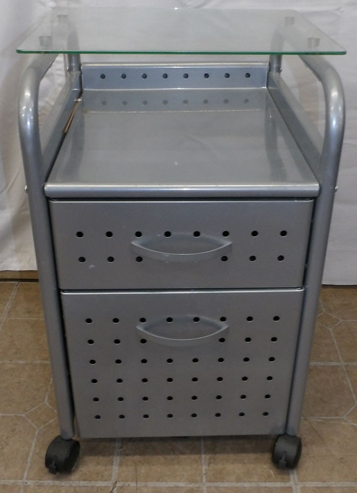 Metal Two Drawer Stand with Glass Top (1 of 4)