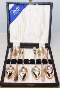 Lot of Sheffield Dessert Spoons in Case