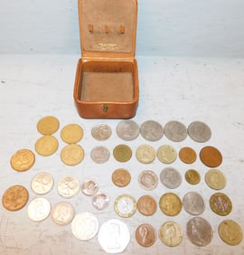 Lot of Foreign Coins in Leather Case