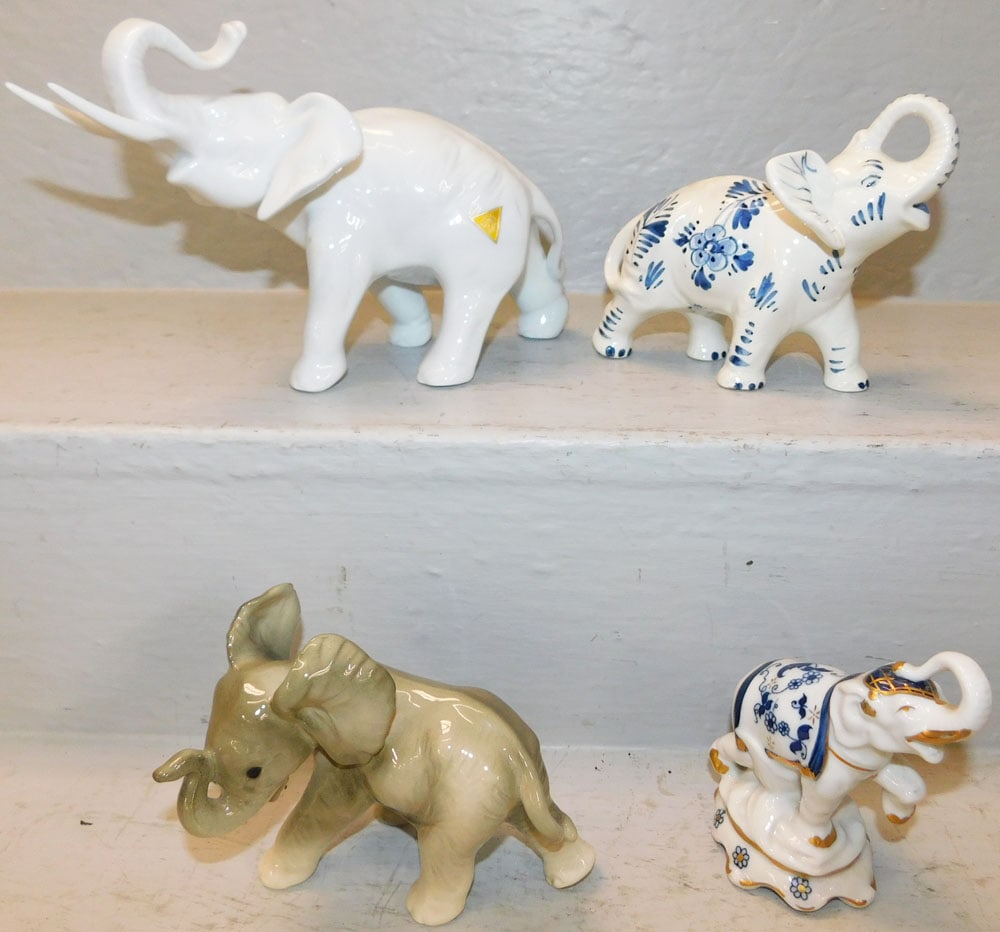 Lot of Four Elephants, (German, Delft, & Porcelain) (1 of 10)