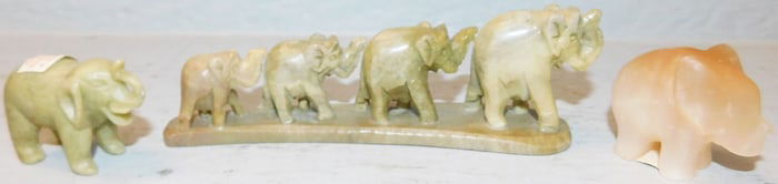 Lot of Three Stone Elephants, One Group
