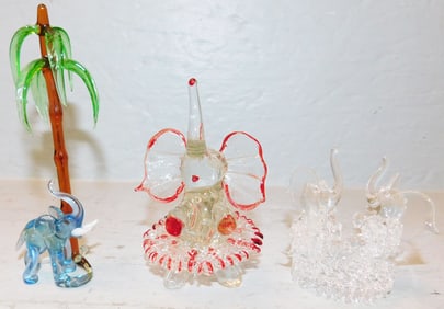 Three Art Glass Elephants