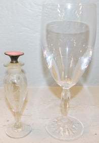 Cut Glass Scent Bottle with Sterling Stopper, (Stopper As Is)  & Waterford Water Glass