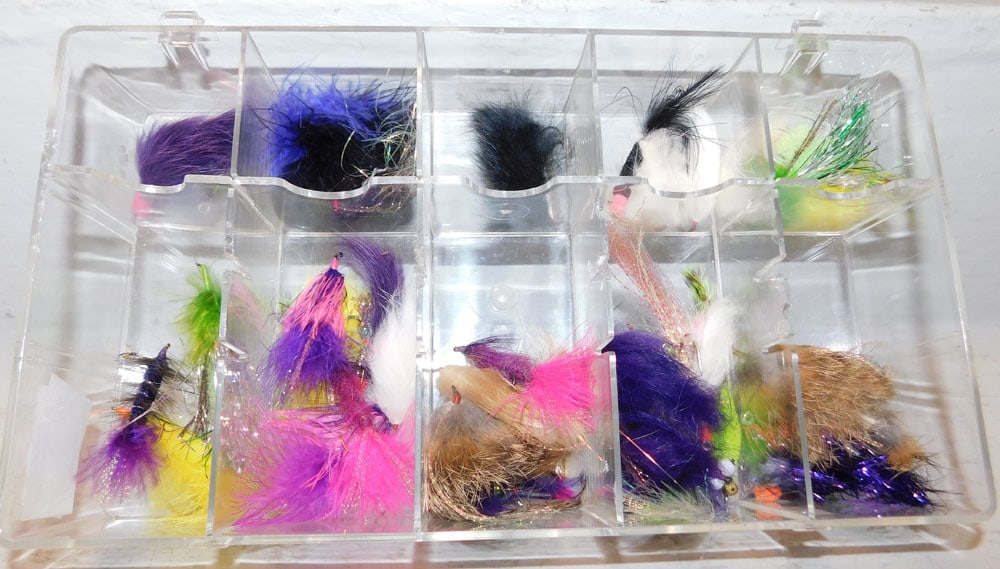 Lot of Fly Fishing Lures: Lot of Fly Fishing Lures. Up to 2" W "ALL DESCRIPTIONS AND ANY CONDITION STATEMENT GIVEN BY LANGSTON AUCTION GALLERY ARE STRICTLY OPINIONS AND LANGSTON'S SHALL HAVE NO RESPONSIBILITY FOR ERRORS OR OMI