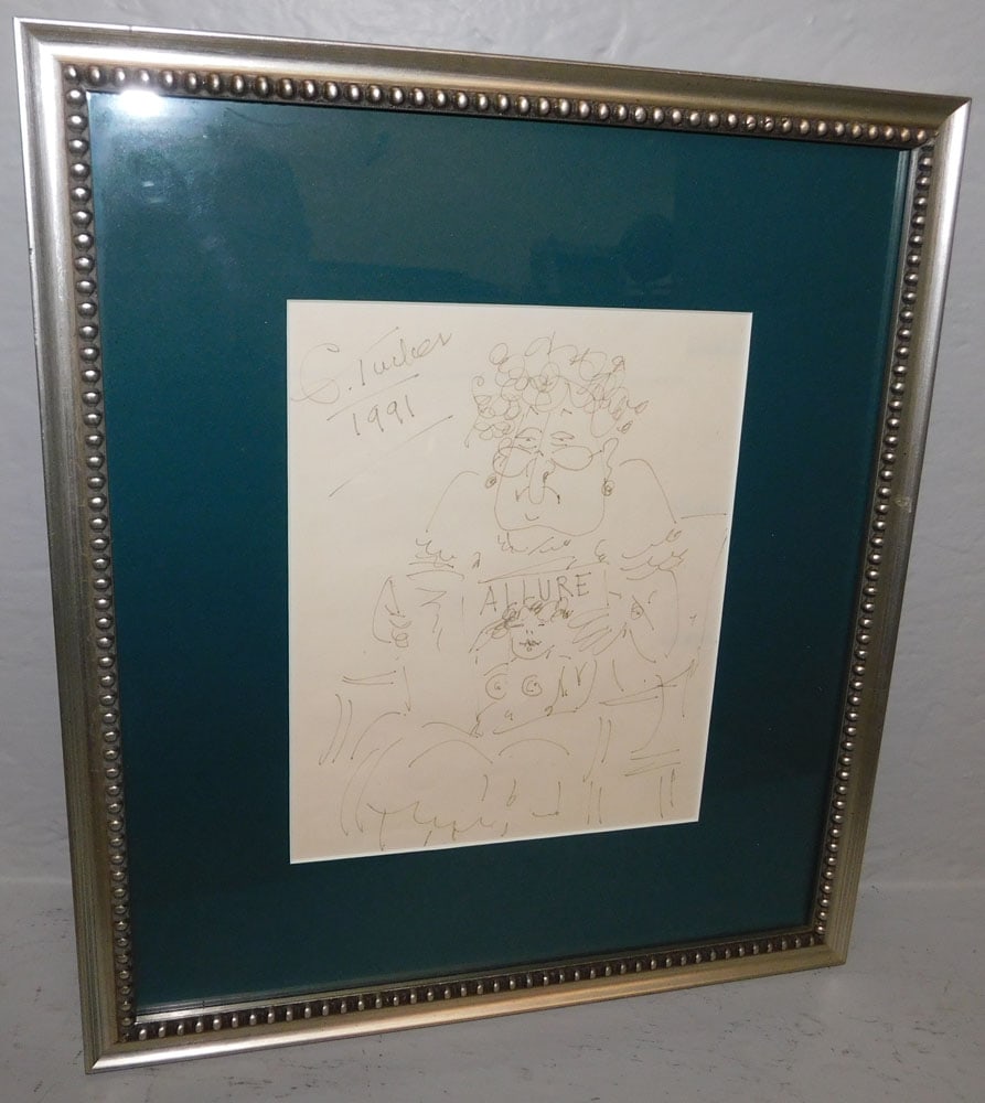 Framed Caricature Drawing by G. Tucker Dated 1991 (1 of 3)