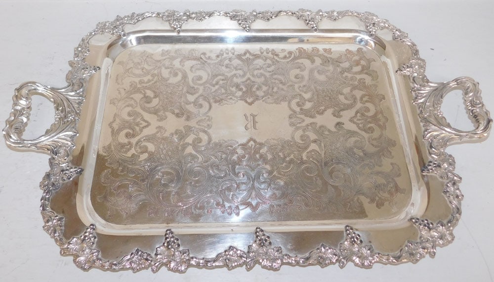 Antique Silver on Copper Grape & Cable Border Serving Tray by Norman Old English Reproductions (1 of 4)