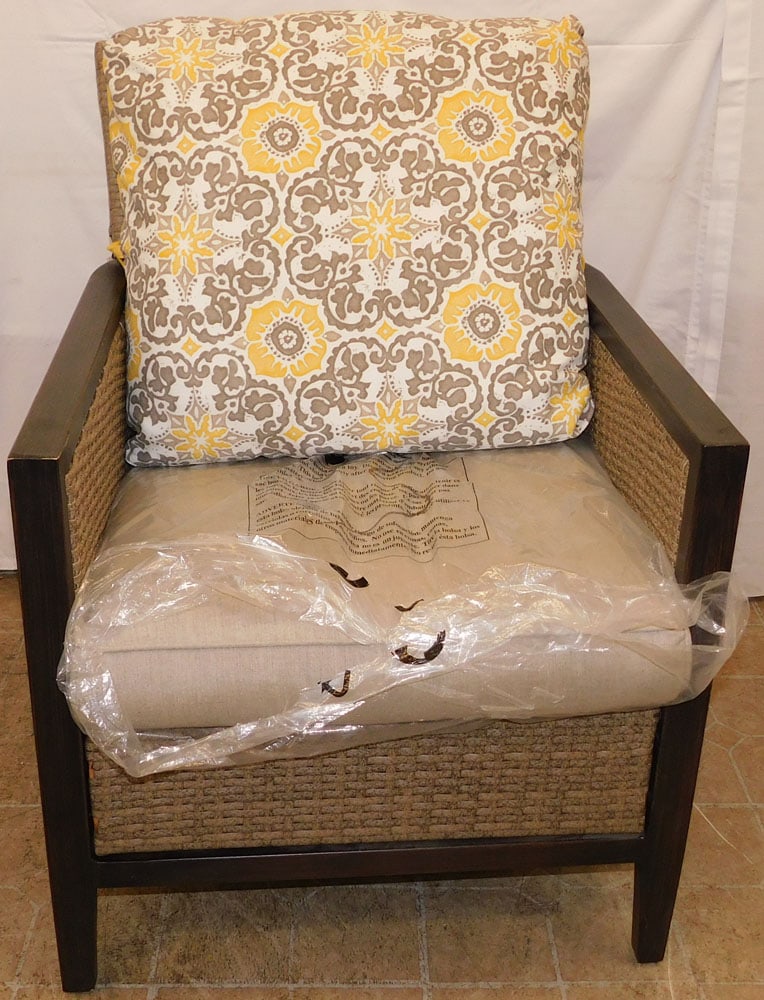 Modern Painted Metal & Faux Wicker Arm Chair (1 of 4)