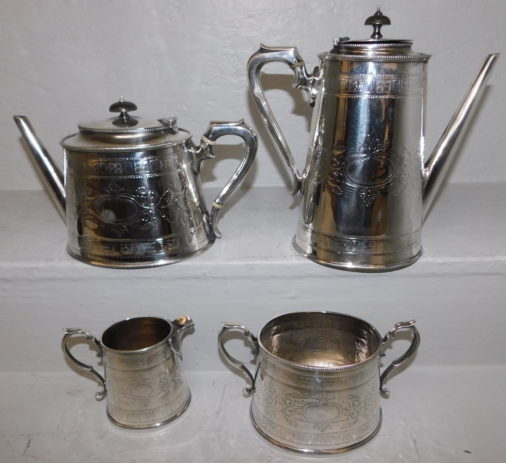 Four Piece Victorian Silverplated Tea Set (1 of 3)