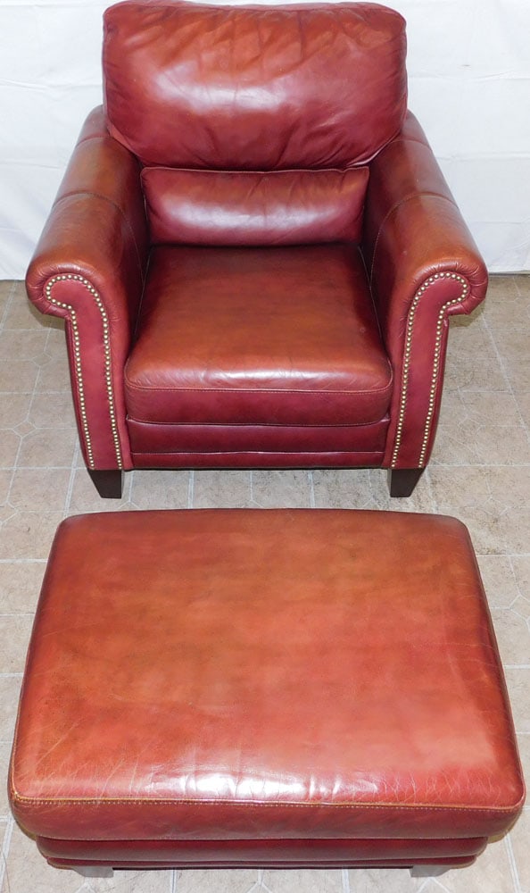 Leather Upholstered Arm Chair & Ottoman (1 of 4)
