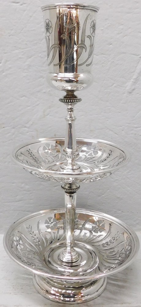 Antique Silverplated Three Tier Open Work Epergne By Berndorf Alpacca (1 of 9)