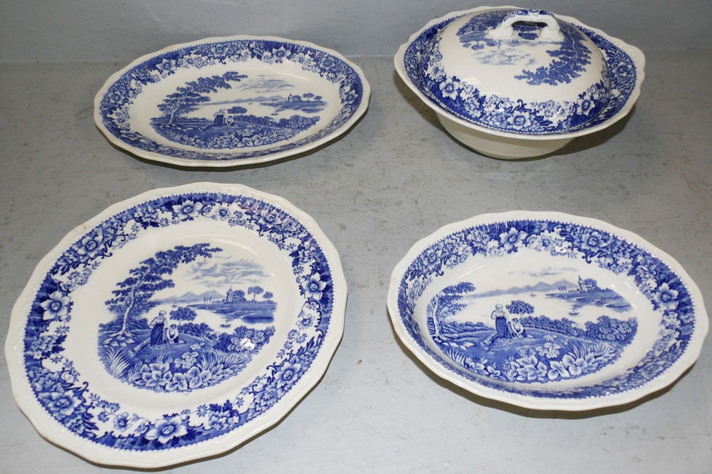 Four Pieces of Blue Staffordshire Transferware, "Silverdale" (1 of 4)