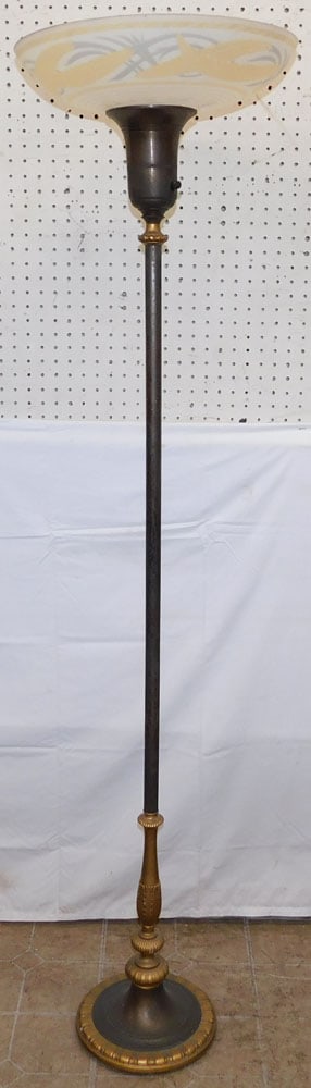 Mid Century Modern Gilded Metal Floor Lamp With Glass Shade (1 of 3)
