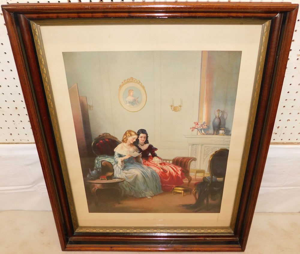 Antique Framed Print In Walnut Shadow Box Frame " The Message" (1 of 4)