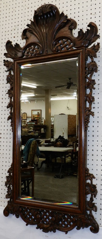 Carved Frame Mahogany Bevel Edge Mirror by Maitland Smith (1 of 5)