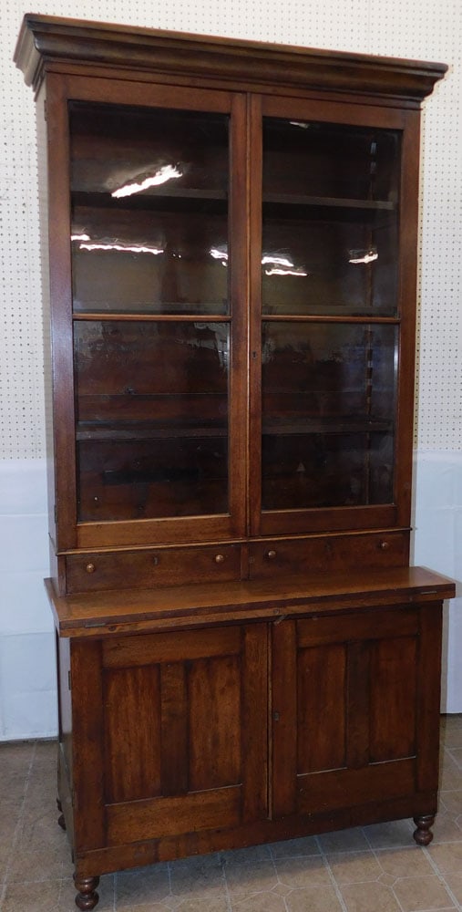 19th Century Walnut Two Piece Bookcase Secretary with Glass Doors (1 of 6)