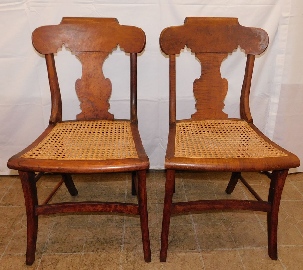 Pair of Antique Birds Eye Maple Side Chairs with Cane Seats (1 of 9)