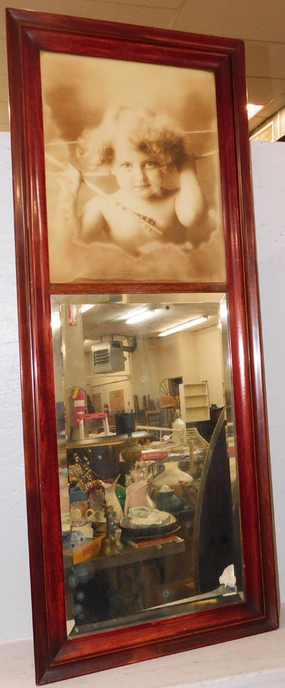 Antique Cherry Framed Bevel Edge Trumeau Mirror (1 of 4)