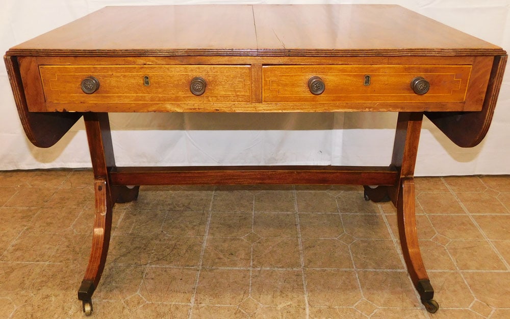 19th Century Mahogany Drop Leaf Writing Table with Two Drawers (1 of 7)