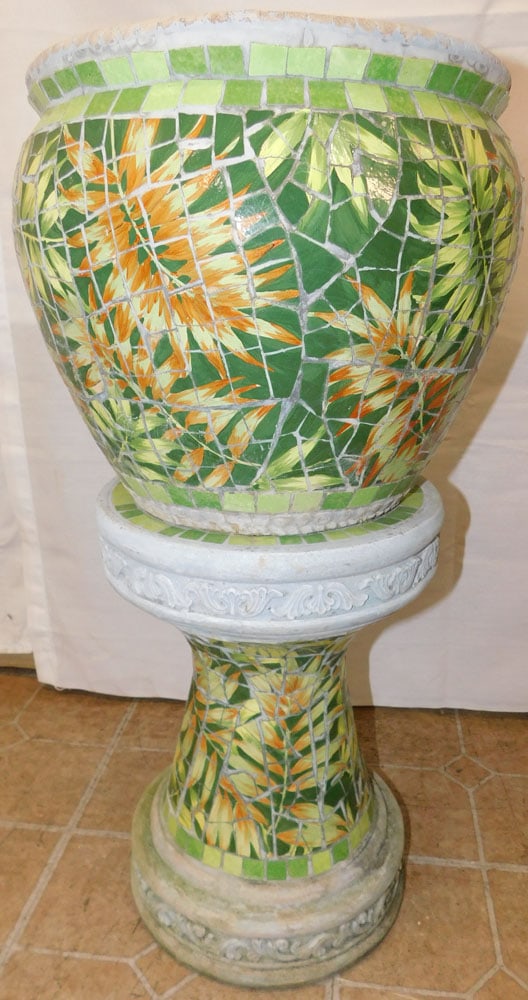 Mosaic Decorated Jardiniere On Pedestal (1 of 4)