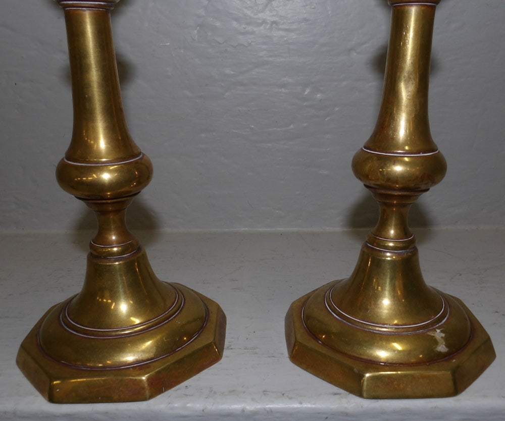 Pair Antique Brass Push Up Candlesticks - 3