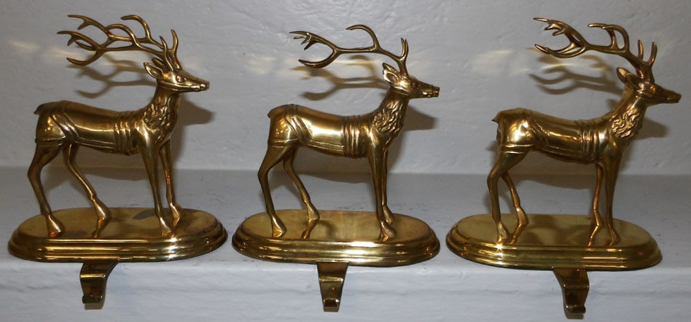 Three Cast Brass Deer Stocking Holders (1 of 5)