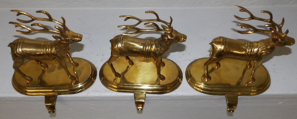 Three Cast Brass Deer Stocking Holders - 2