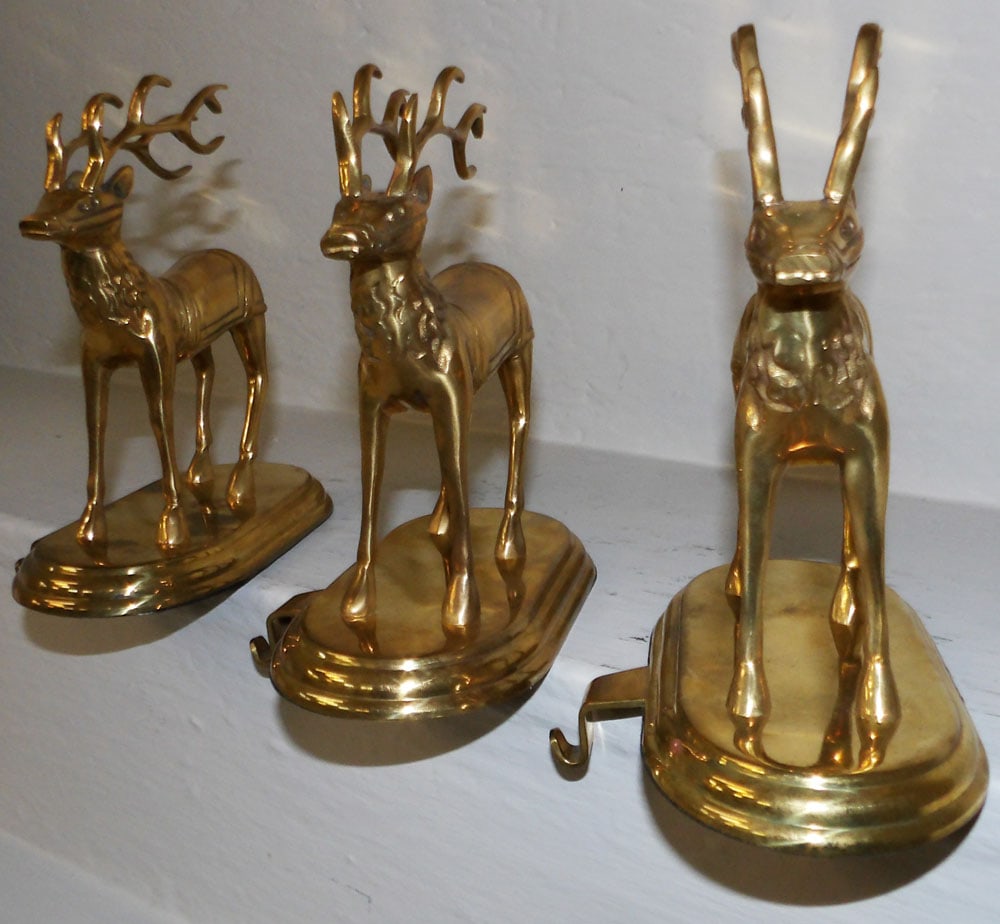 Three Cast Brass Deer Stocking Holders - 3
