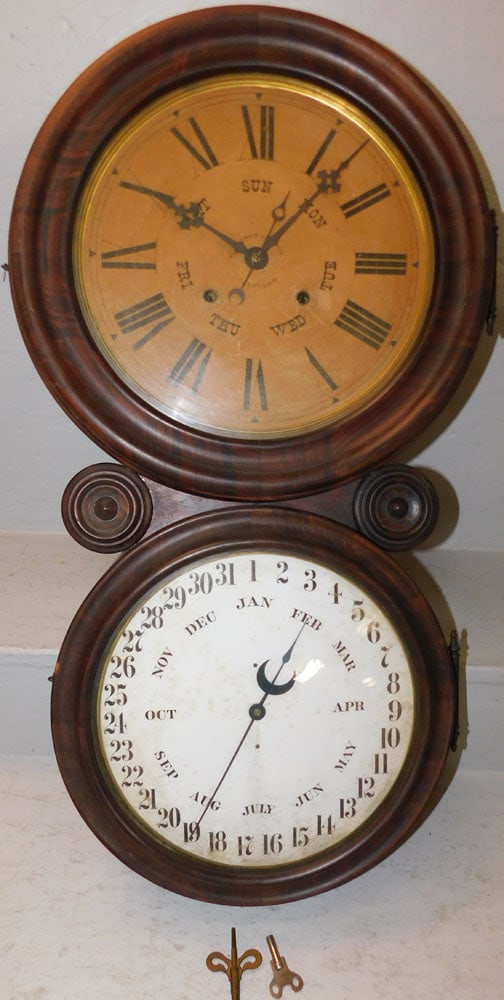 19th Century Grain Painted Double Dial Calendar Clock By Ingraham (1 of 9)