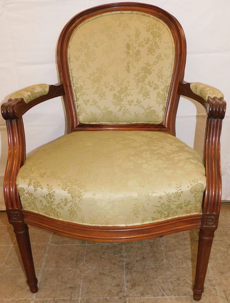 Walnut Silk Upholstered Fauteuil (1 of 3)