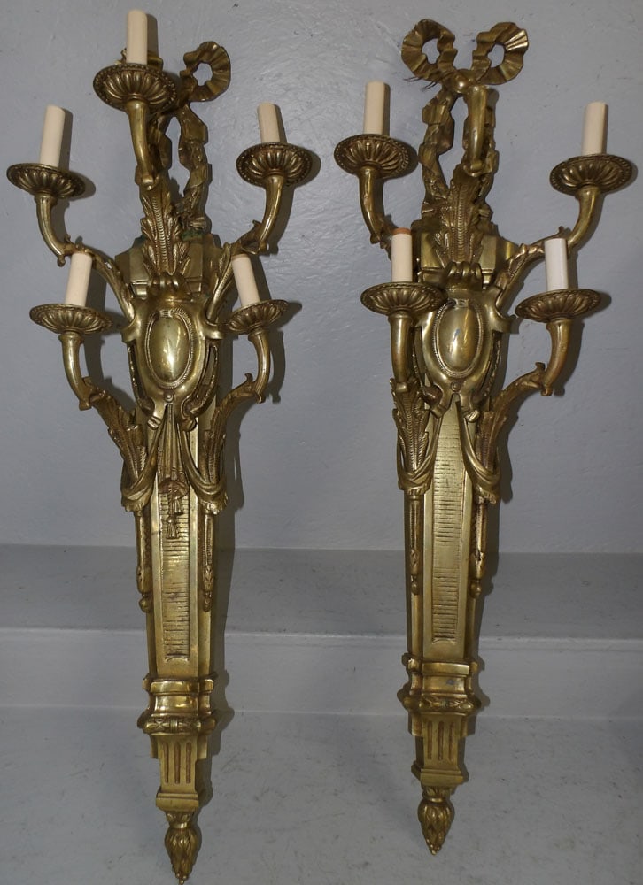 Pair of Large Cast Brass Five Light Sconces (1 of 7)