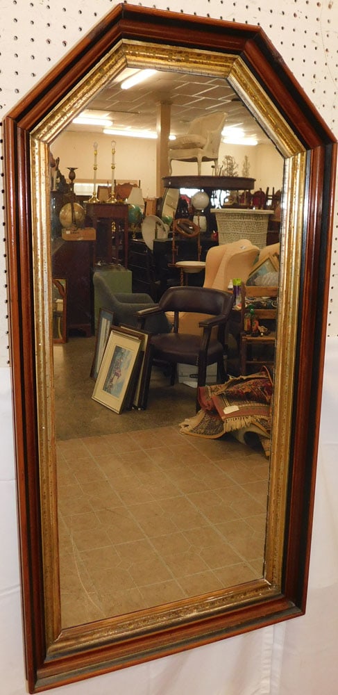 Antique Walnut Shadow Box Frame Mirror (1 of 4)