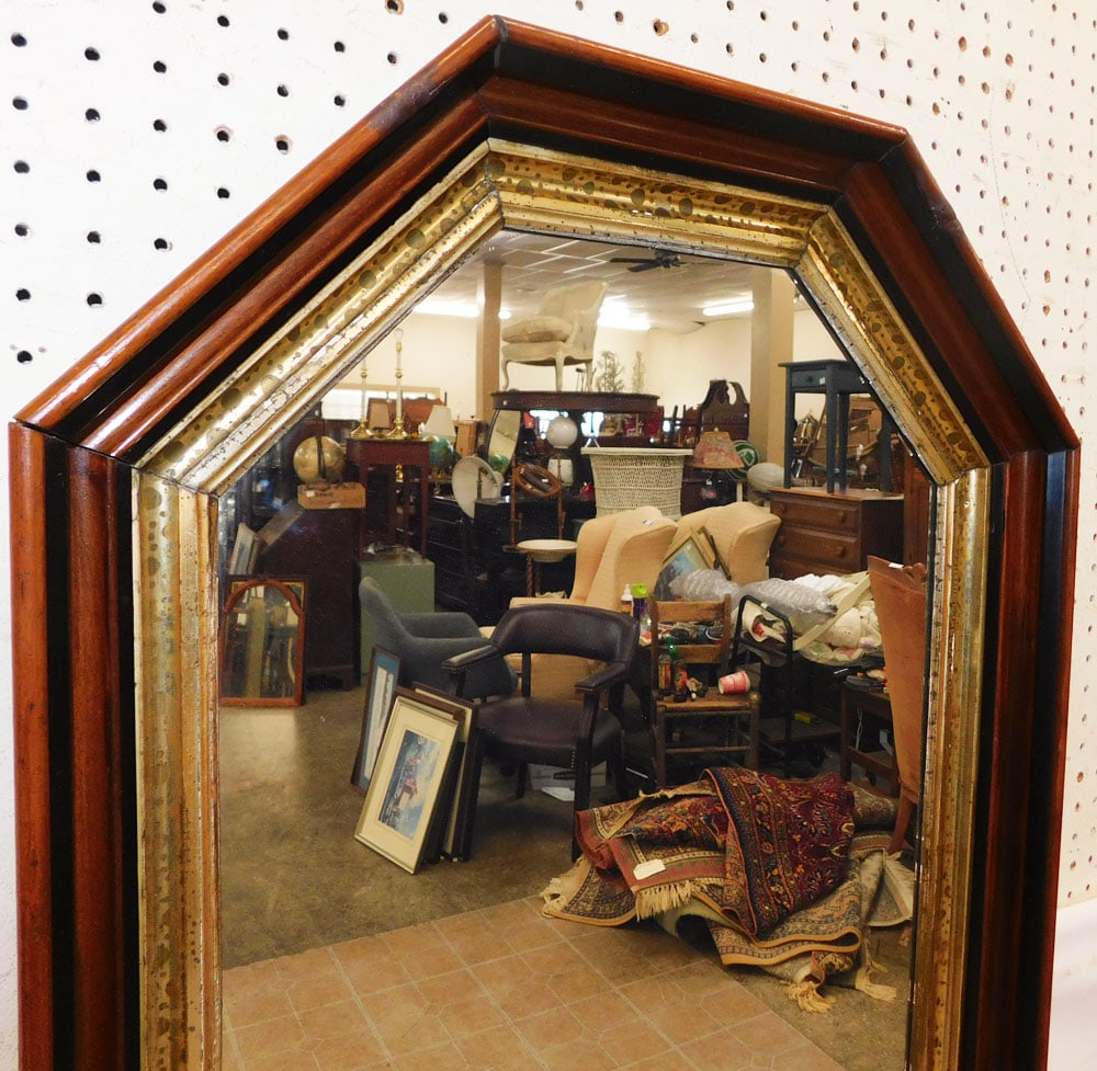 Antique Walnut Shadow Box Frame Mirror - 2