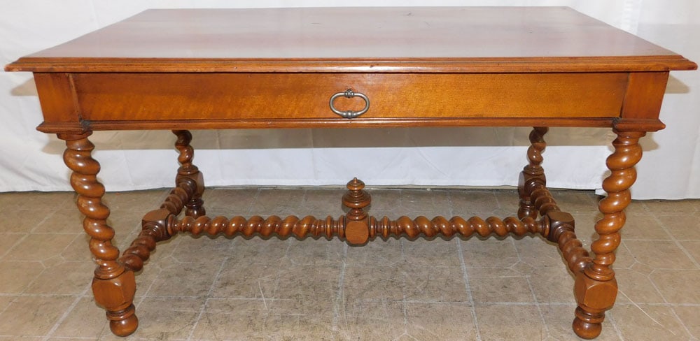 Antique Walnut Barley Twist Stretcher Base Cocktail Table with One Drawer (1 of 6)