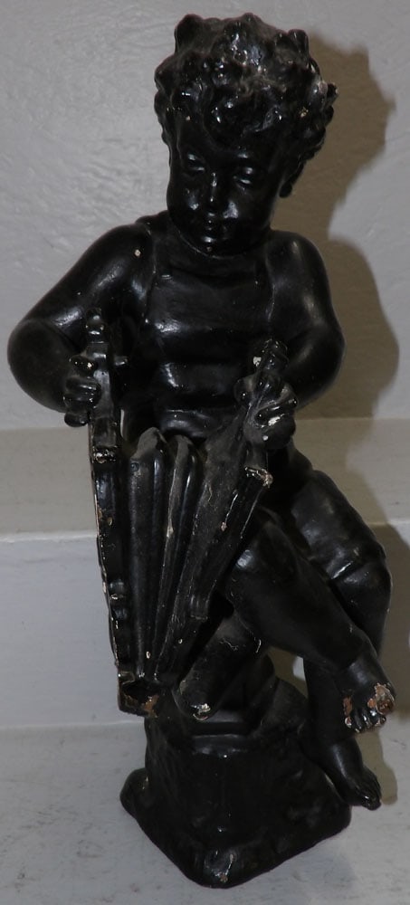 Painted Bronze Cherub Statue Sitting on Anvil (1 of 5)